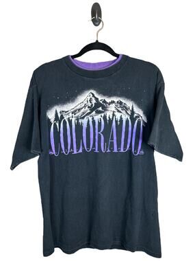 Vintage Belton Black Purple Colorado Single Stitch Short Sleeve T-Shirt Size L